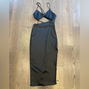 Zara Black Satin Asymmetric Dress Cutout S Smalll